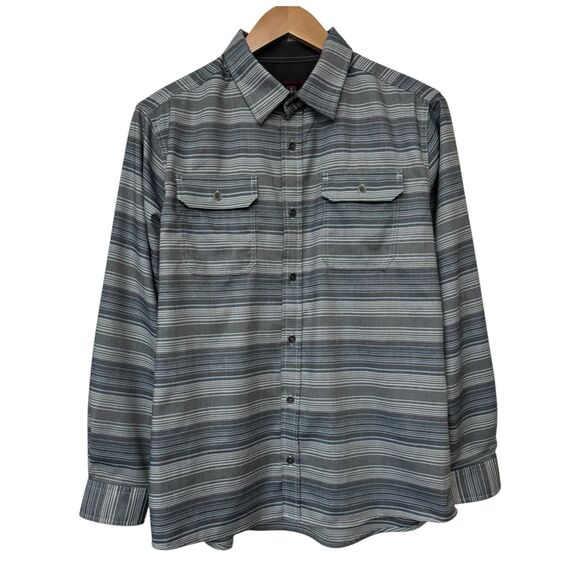Swiss Tech Other - Swiss Tech Mens Size Large Button Up Shirt Long Sleeve Striped Gray Blue